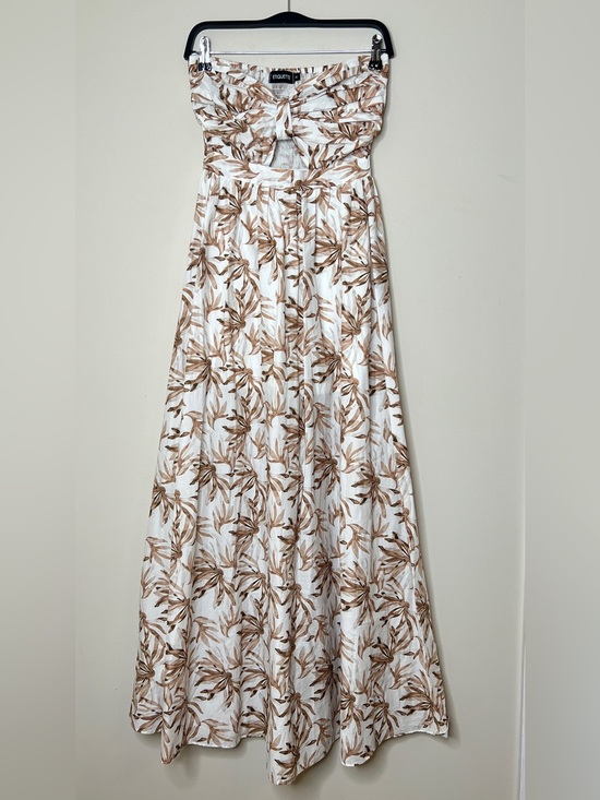 etiquette Dresses & Skirts - Etiquette Strapless Maxi Dress – White & Brown Botanical Print - Sz Small